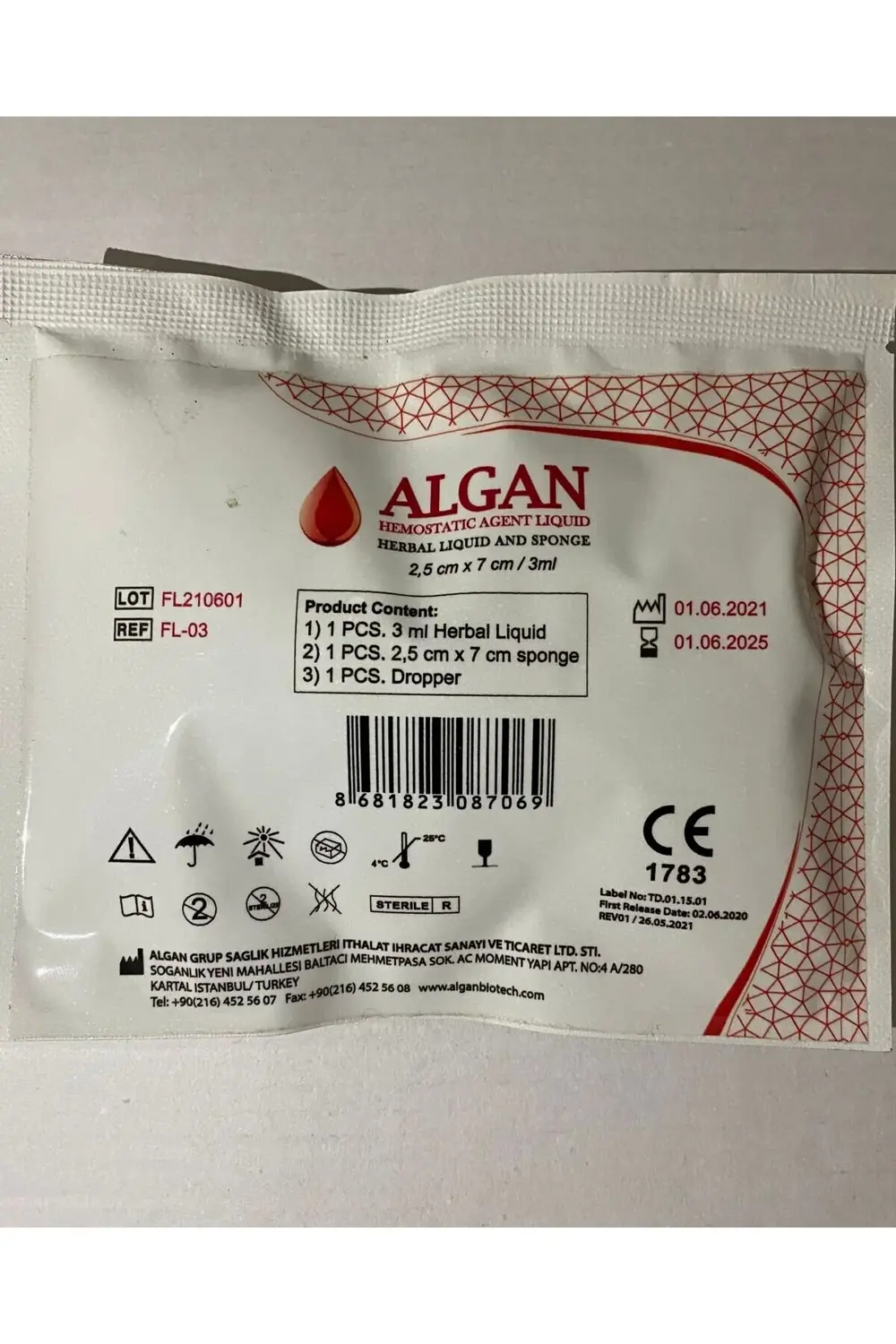 Hemostatic Agent Sıvı - (Bitkisel sıvı ve Spanç-Tampon) 2,5cm X 7