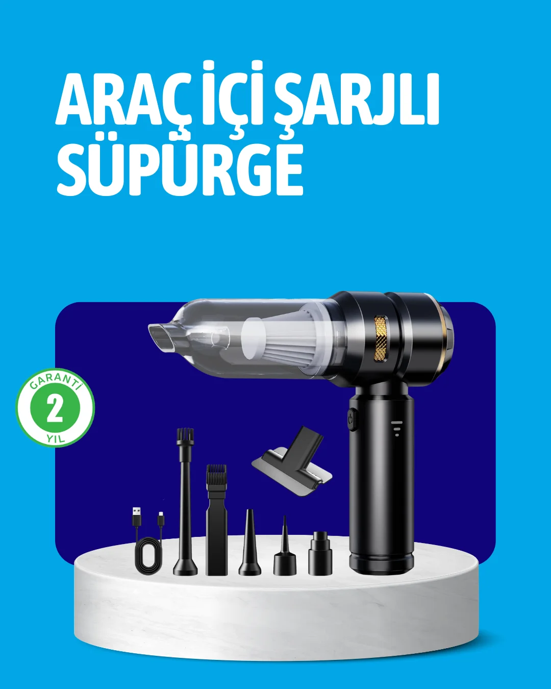 HEPA Filtreli Sessiz Çalışan Kablosuz Şarjlı Mini Süpürge