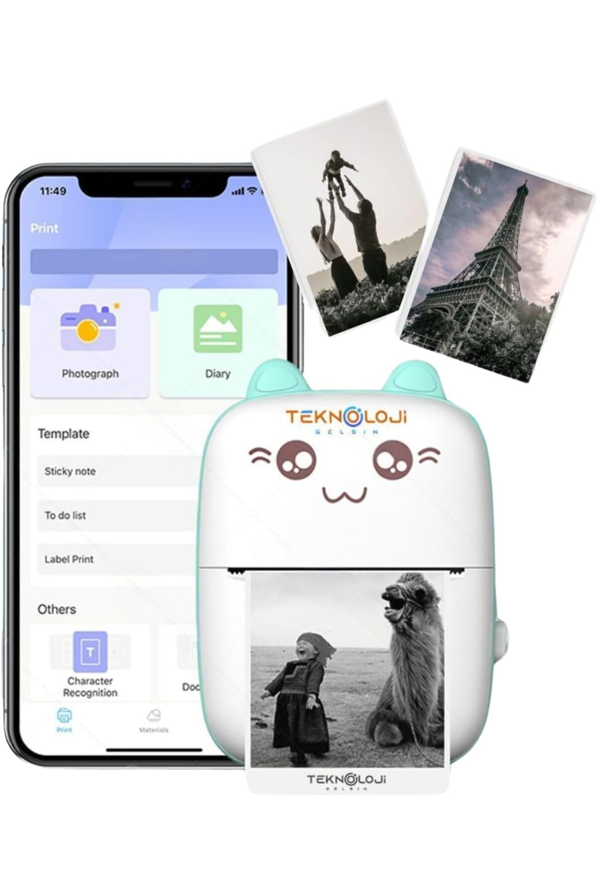 Hepsifur Mini Cep Yazıcı Taşınabilir Bluetooth Kablosuz Şarjlı 6