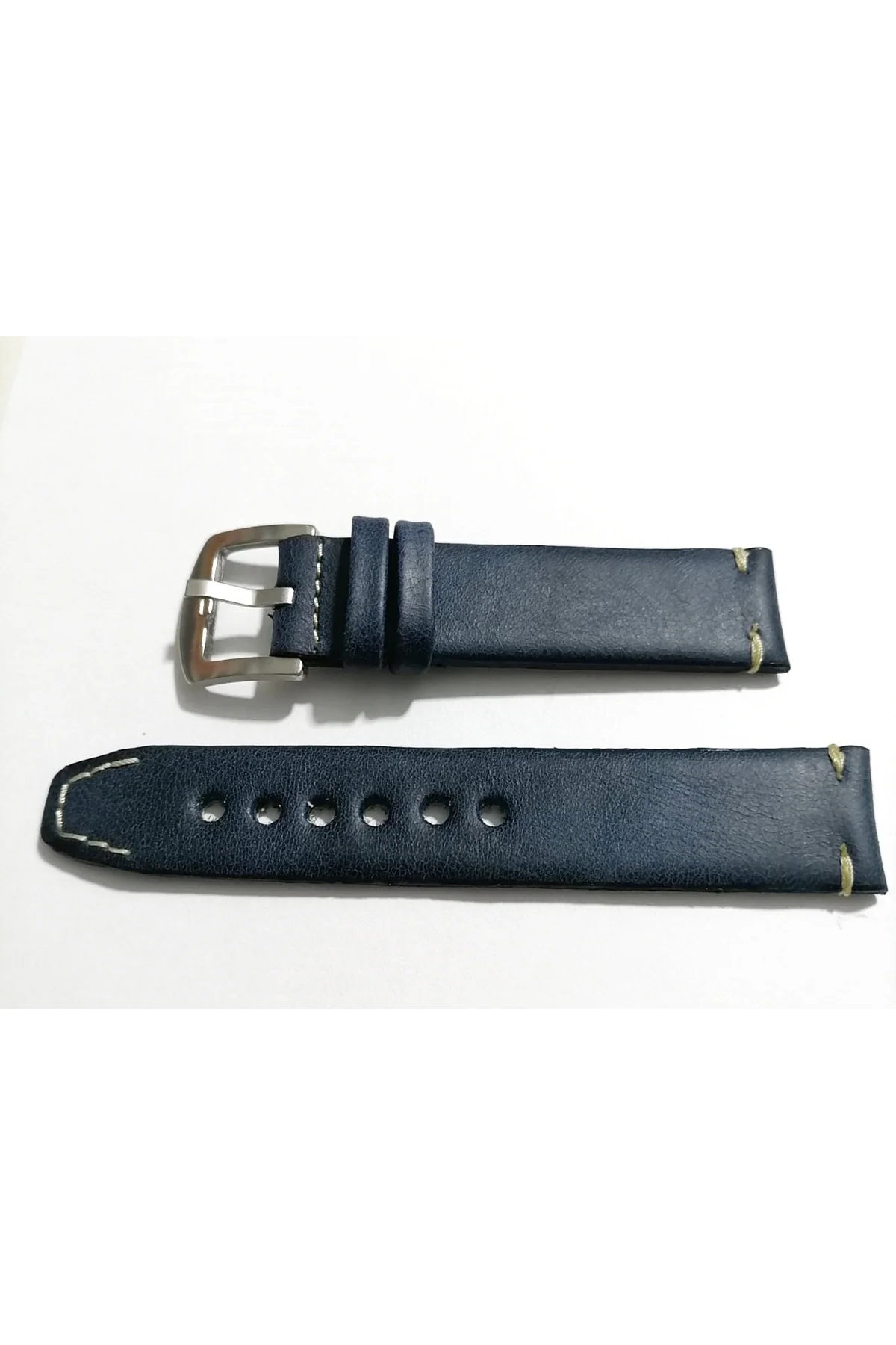 Her Saate Uygun  El Yapımı 22  mm Hakiki  Deri Kordon  mavi