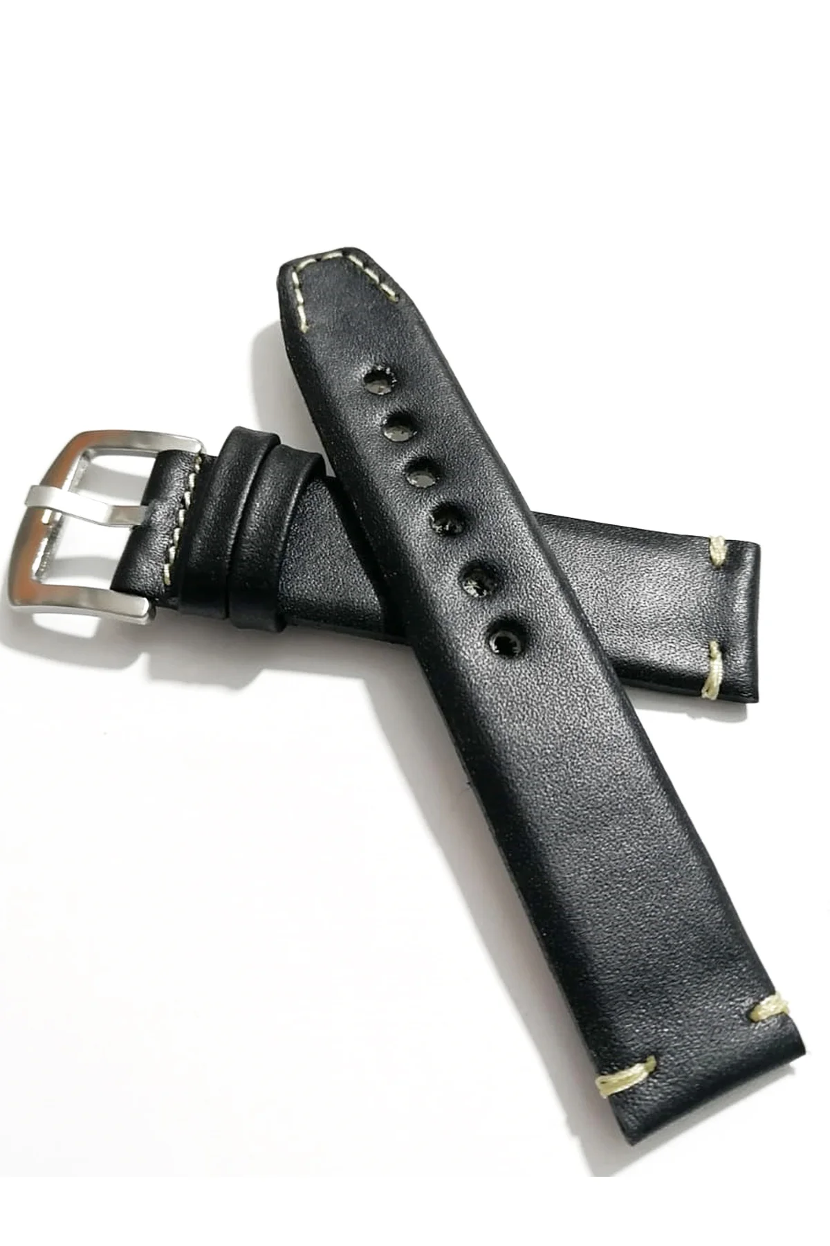 Her Saate Uygun  El Yapımı 24  mm Hakiki  Deri Kordon Siyah 24mm