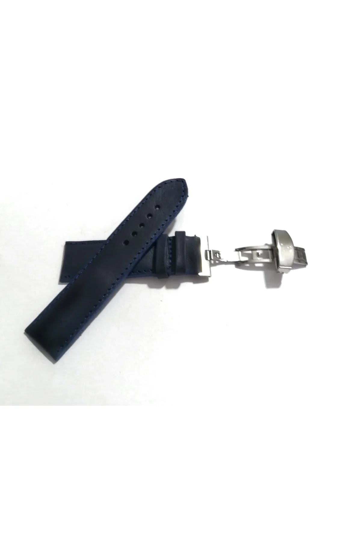 Her Saate Uygun Kelebek Toka 24 MM Deri (255) Uyumlu GUMUŞ TOKA MAVİ