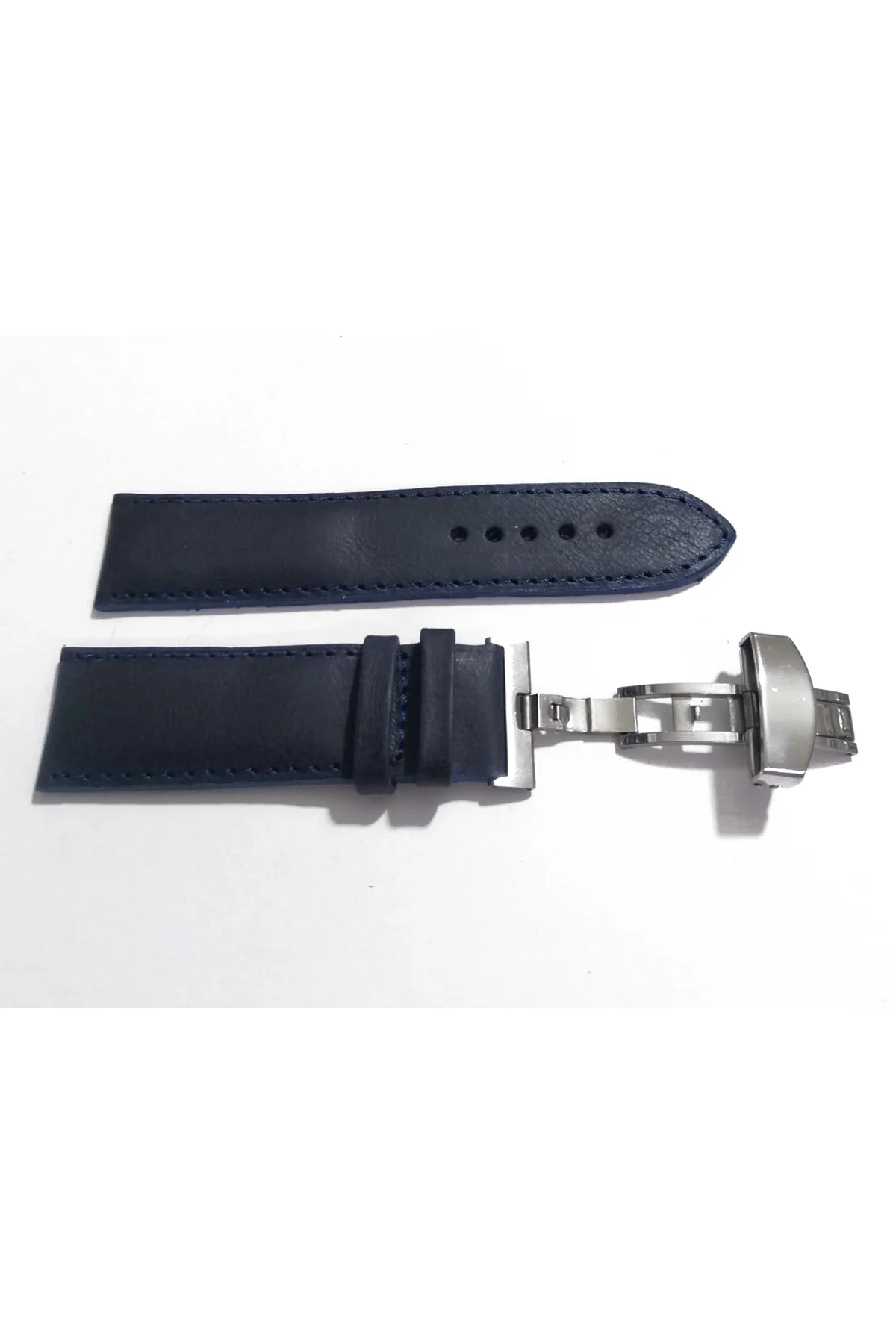 Her Saate Uygun Kelebek Toka 24 MM Deri (255) Uyumlu GUMUŞ TOKA MAVİ