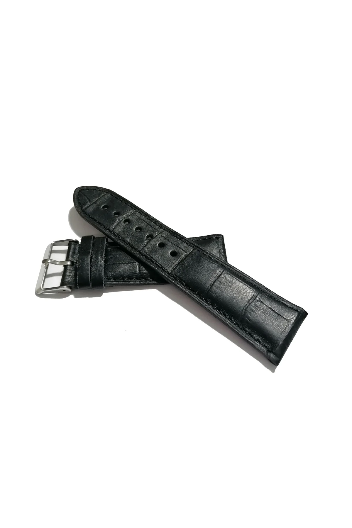 &Her Saate Uygun Yarım Kroko Hakiki Deri Saat Kordonu 22 mm (151)  siyah