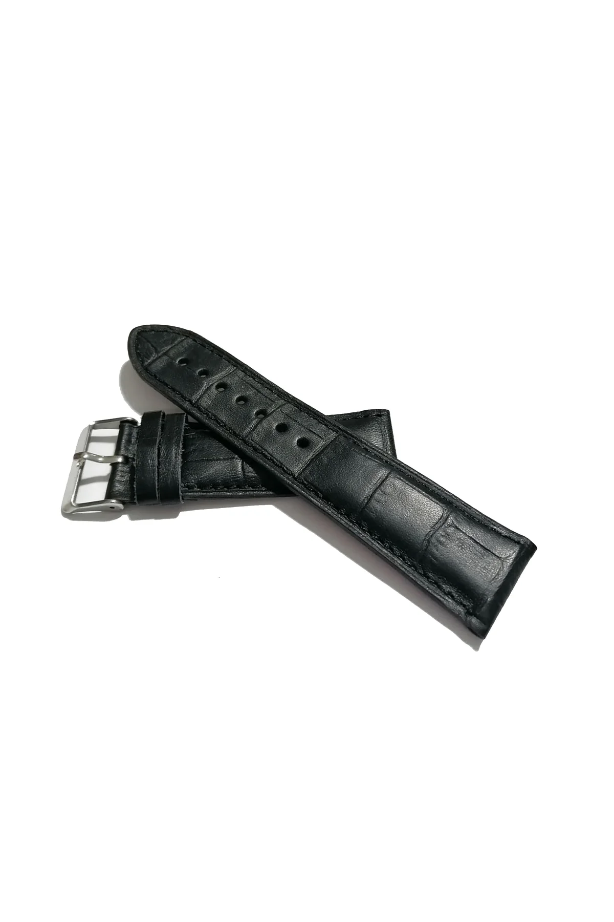 &Her Saate Uygun Yarım Kroko Hakiki Deri Saat Kordonu 20 mm (149)  SİYAH