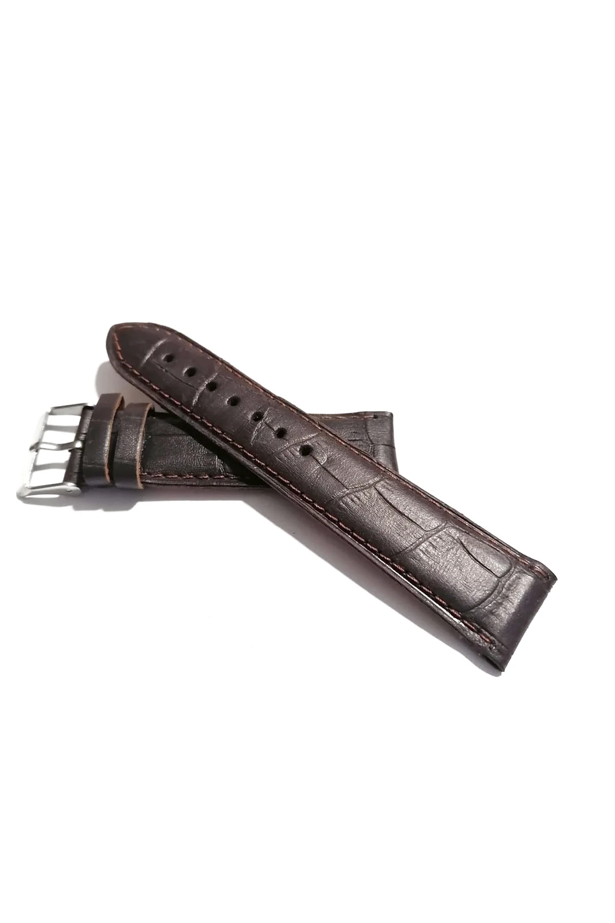& Her Saate Uyumlu Hakiki Croco Deri Saat Kordonu 22 mm (296) kahverengi