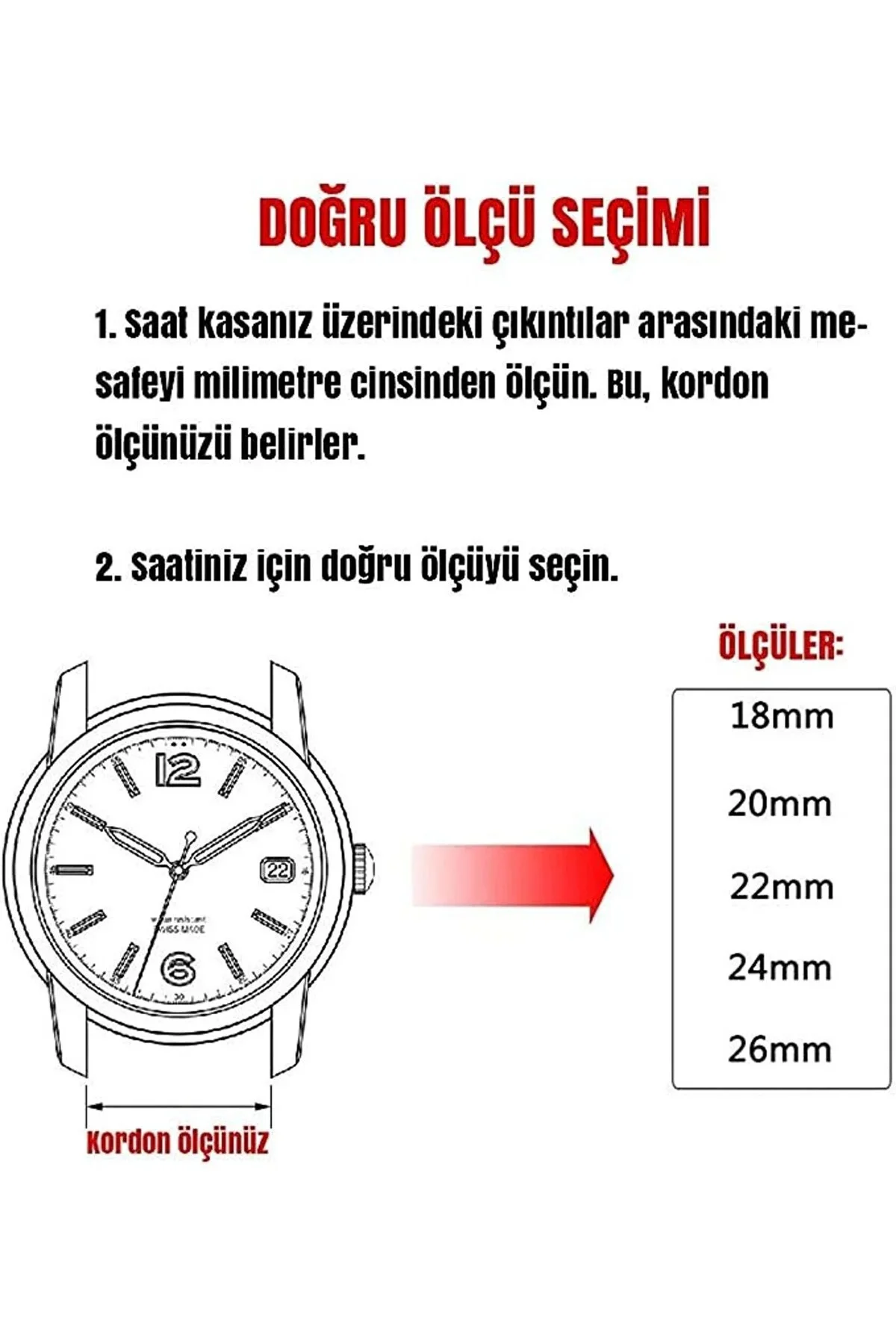 &Her Saate Uyumlu Hakiki Deri Saat Kordonu DÜZ SİYAH 8 mm ( 424 )
