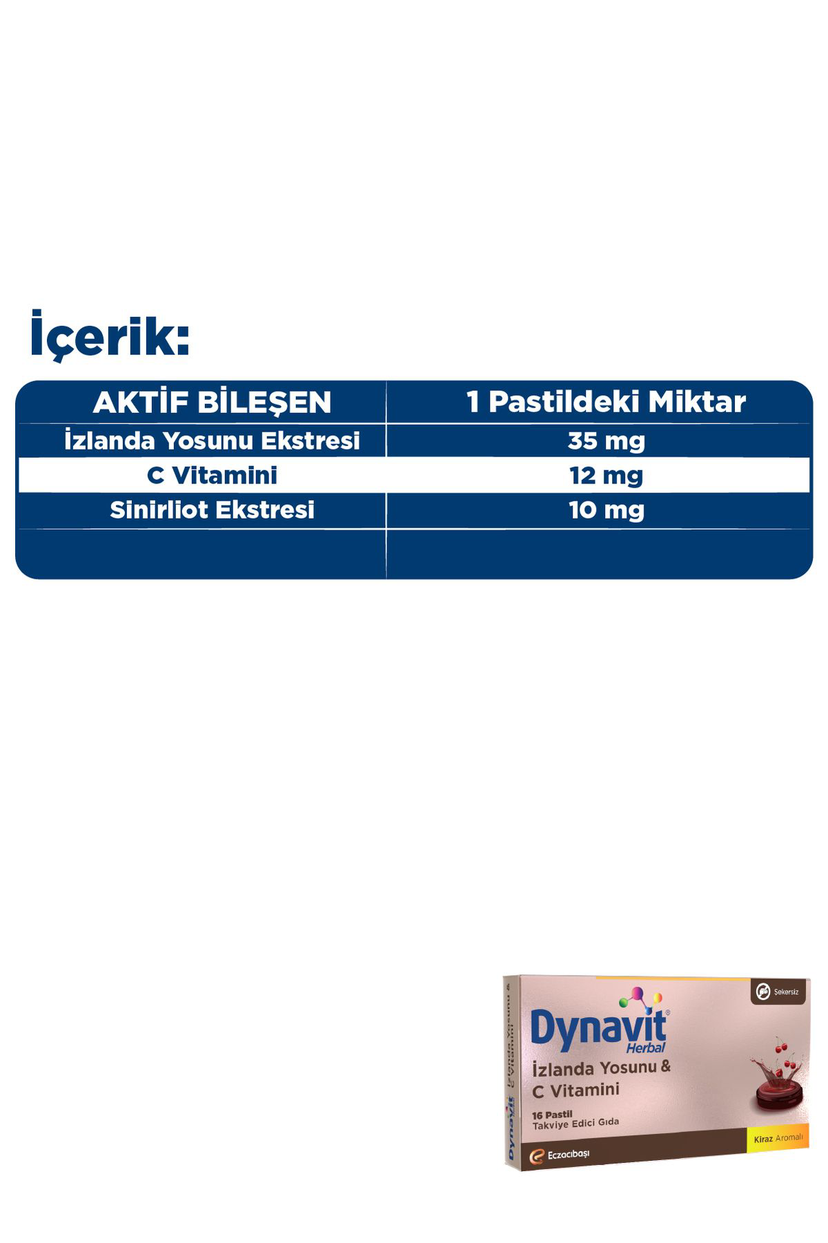 Dynavit Herbal İzlanda Yosunu & C Vitamini 16 Pastil - İzlanda Yosunu, C