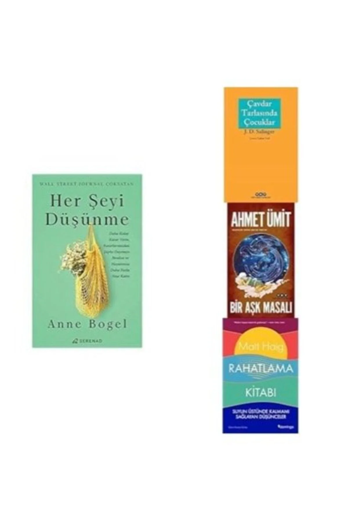 herseyi dusunme+ bir ask masali+ cavdar tarlasinda cocuklar+rahatlama kitabi=(4 kitap)