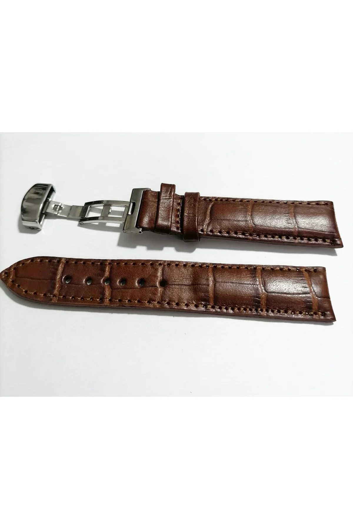 &hertür Saate &uygun  Kelebek  Toka 22 Mm  Kahve Kordon   (184 ) Gumuş   Toka