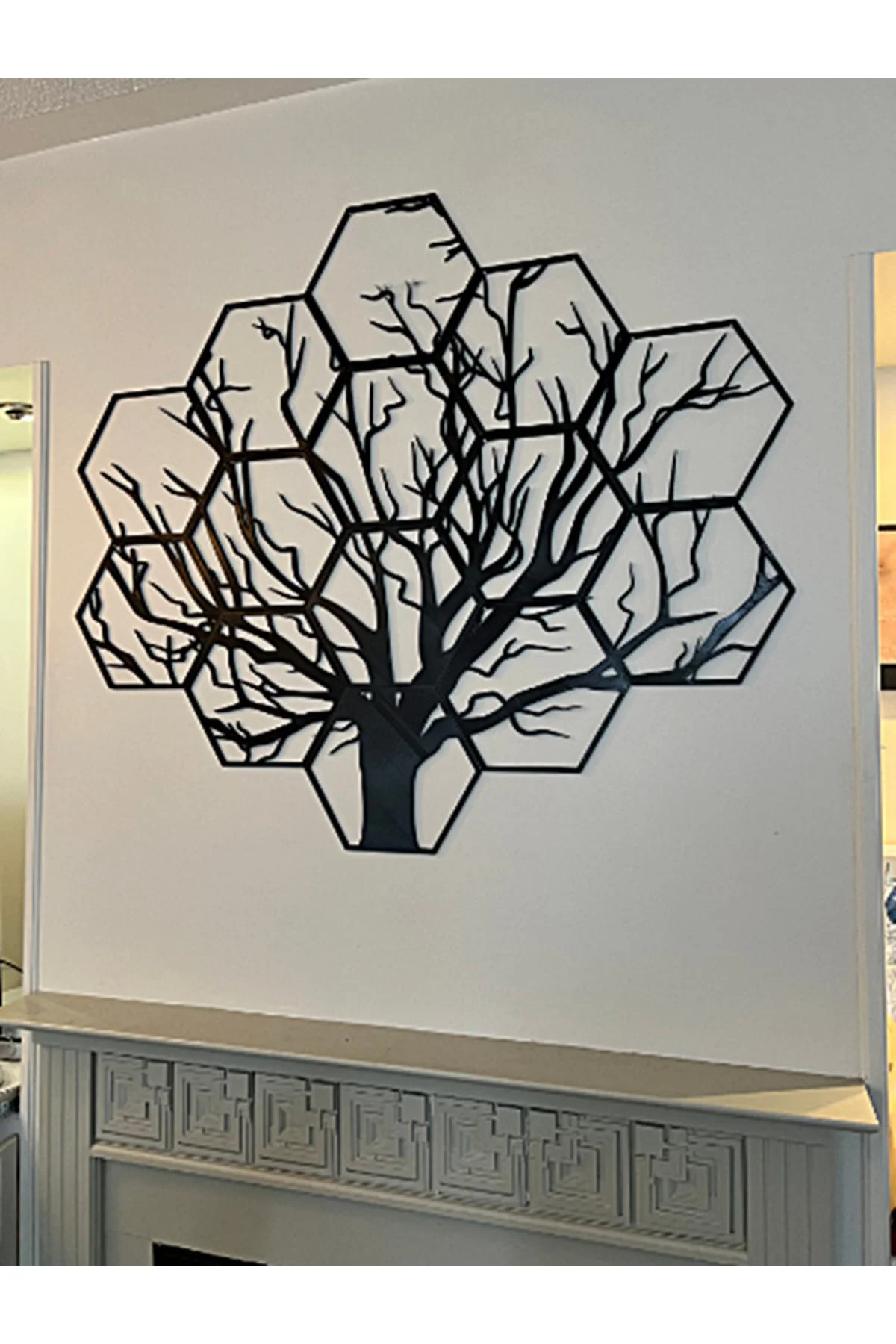 Hexagonal Ağaç Duvar Dekoru 60 Cm