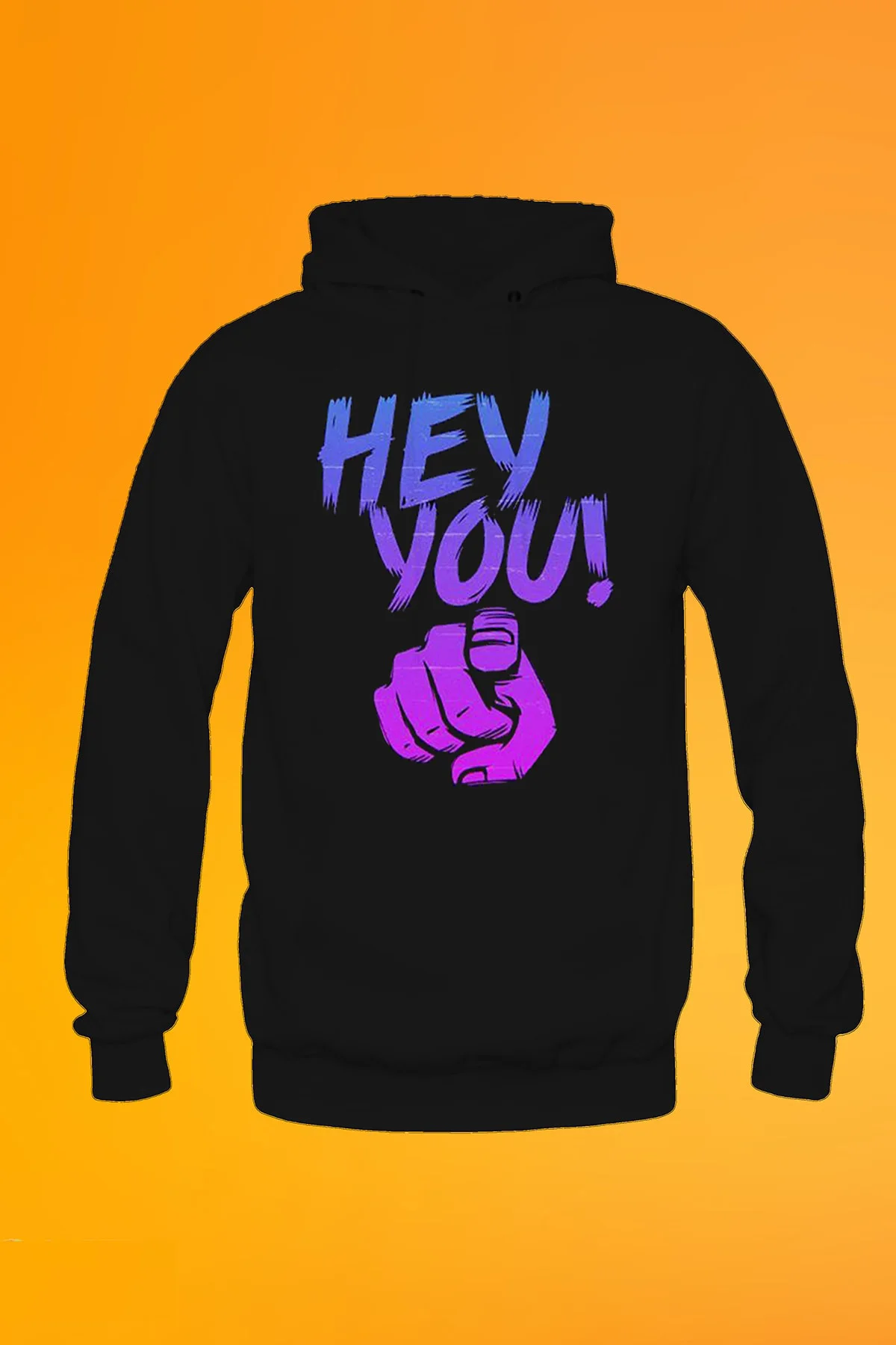 Hey You Yazılı Siyah Unisex Kapşonlu Sweatshirt Hoodie