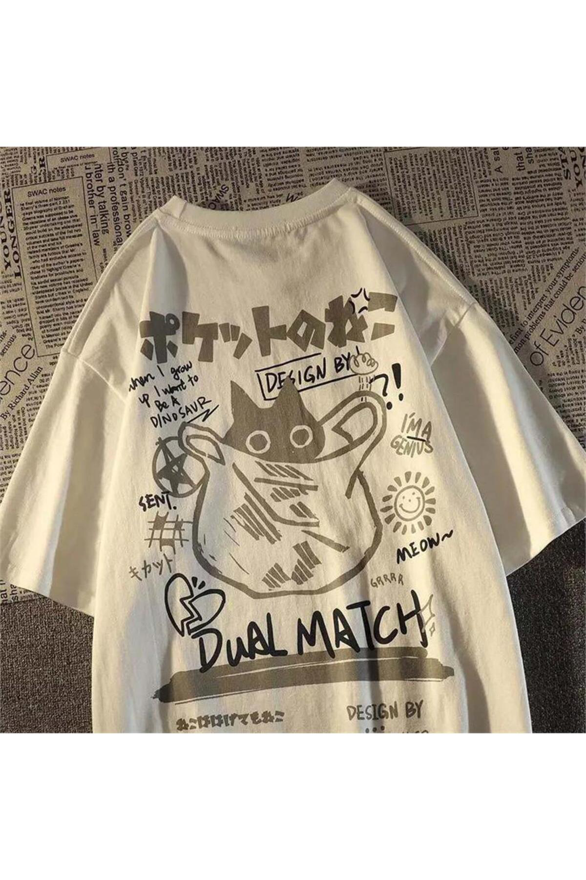 Hiding Cat Dual Match Bej Unisex T-Shirt