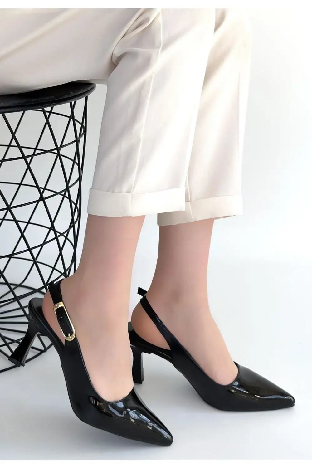 Hies Siyah Rugan Topuklu Ayakkabı