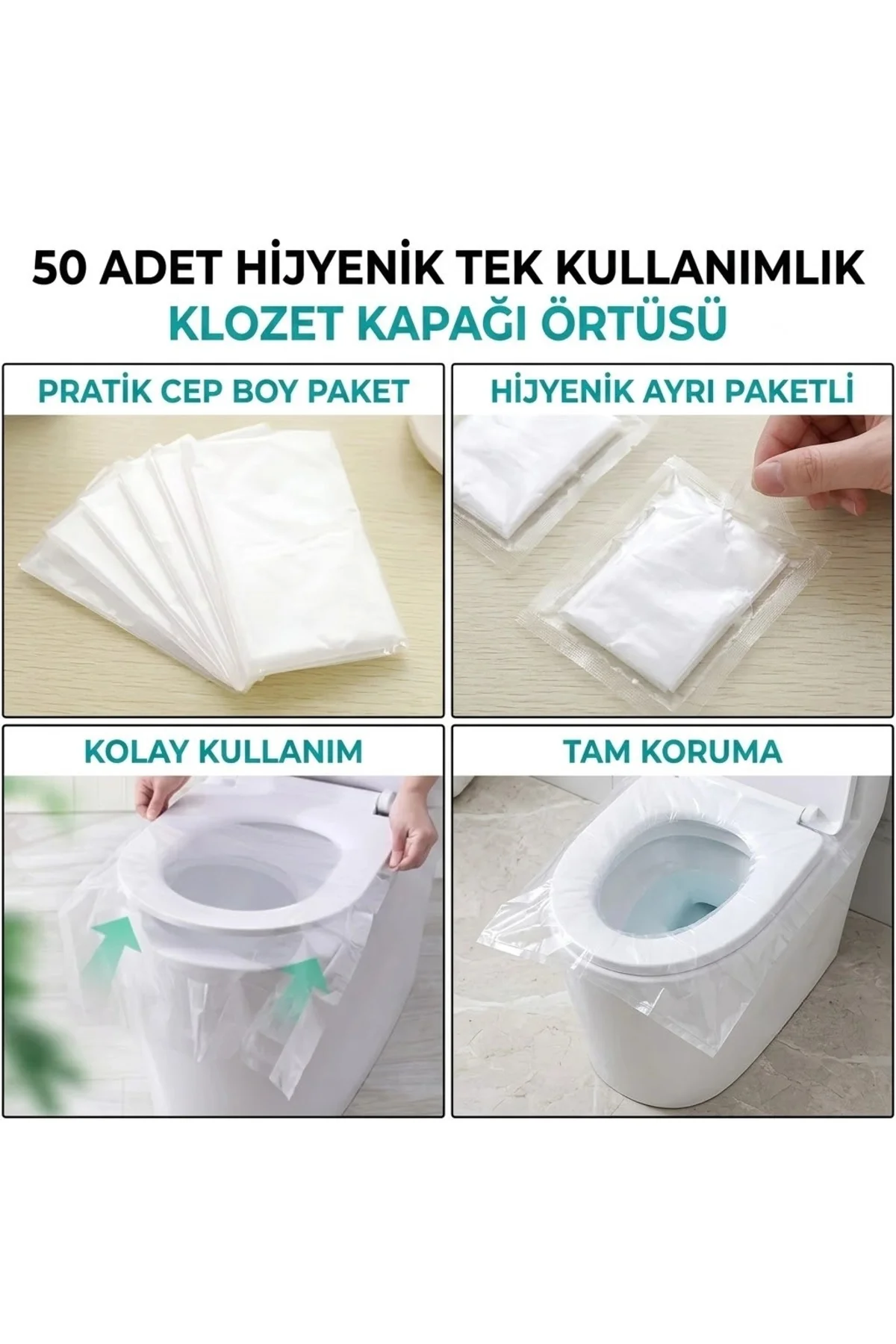 Hijyenik Tek Kullanımlık Klozet Kapağı Poşeti 50 Adet POŞETİ
