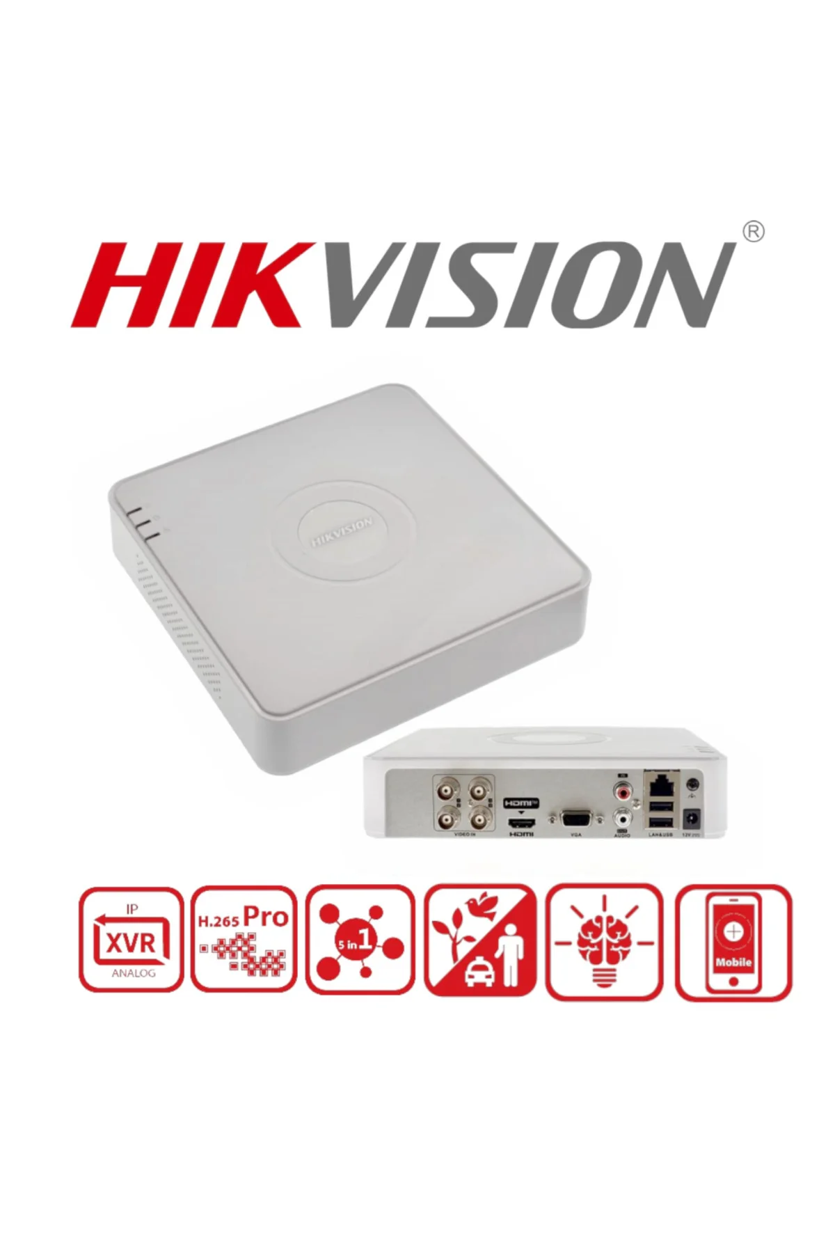 HIKVISION DS-7104HQHI-M1/S, 4Kanal, 5Mpix, H265Pro+, 1 HDD Desteğ