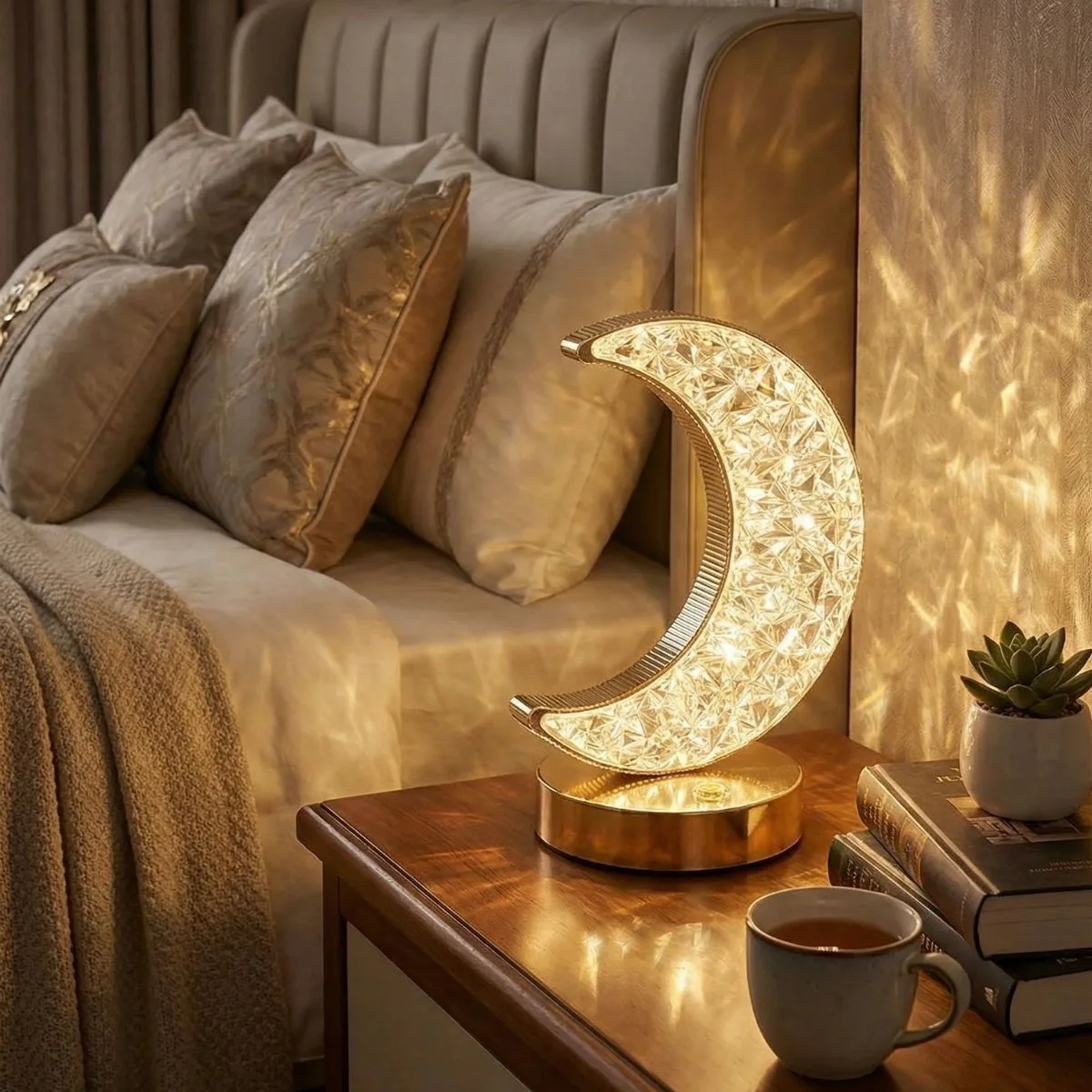 Hilal Ay Model Kristal Led Masa Lambası Dokunmatik, 3 Renk Işık M Hilal Ay Model Kristal Led Masa Lambası Dokunmatik, 3 Renk Işık M
