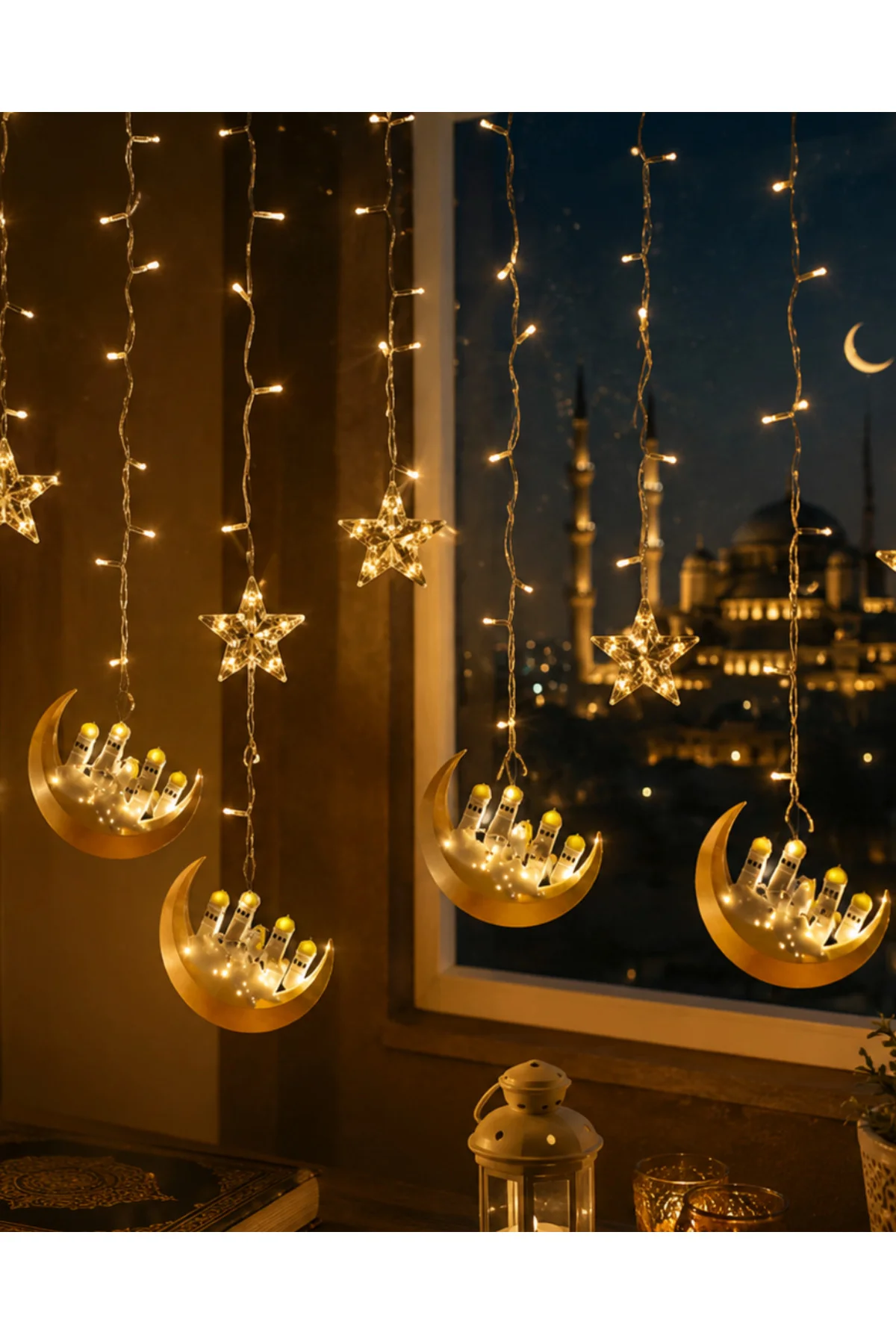 Hilal Yıldız LED Ramazan Işığı 3 Metre Dekoratif Perde Aydınlatması