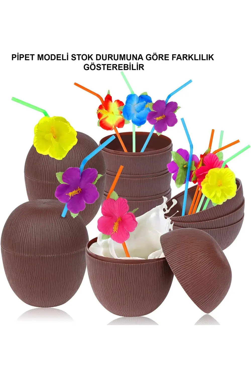 Hindistan Cevizi Hawaii Luau Aloha Pipetli İçecek Kabı Bardak 10x