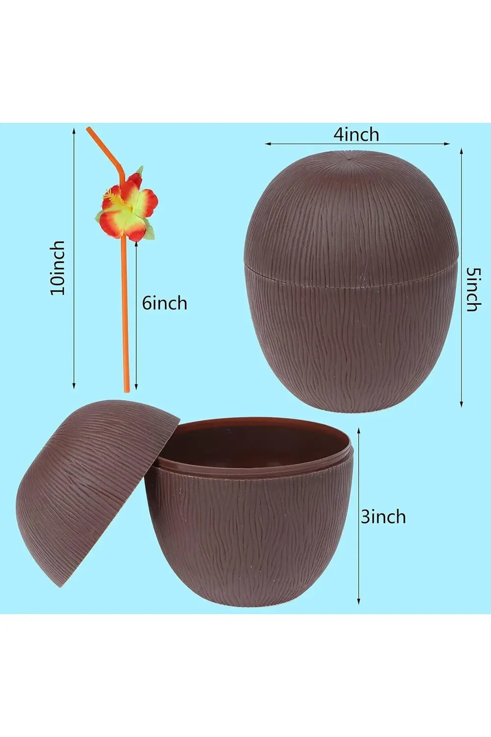 Hindistan Cevizi Hawaii Luau Aloha Pipetli İçecek Kabı Bardak 10x