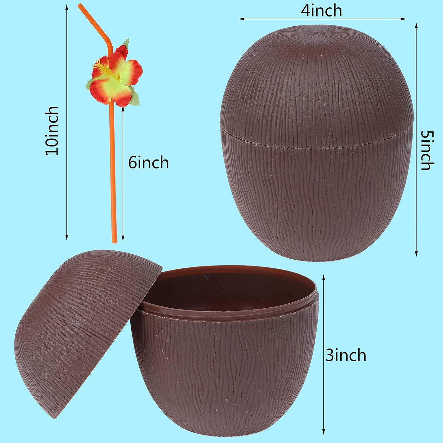 Hindistan Cevizi Pipetli İçecek Kabı – Hawaii Luau Tropikal Bardak 10x13 cm