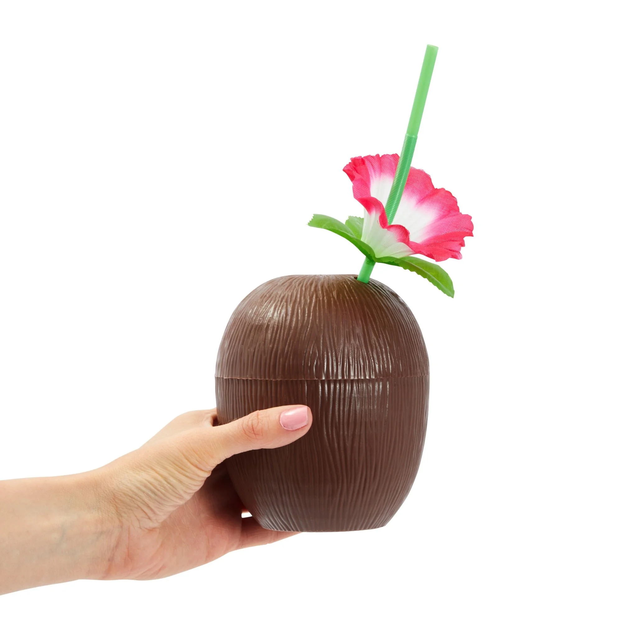 Hindistan Cevizi Pipetli İçecek Kabı – Hawaii Luau Tropikal Bardak 10x13 cm