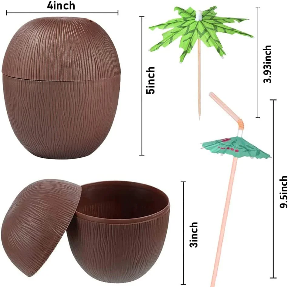 Hindistan Cevizi Pipetli İçecek Kabı – Hawaii Luau Tropikal Bardak 10x13 cm