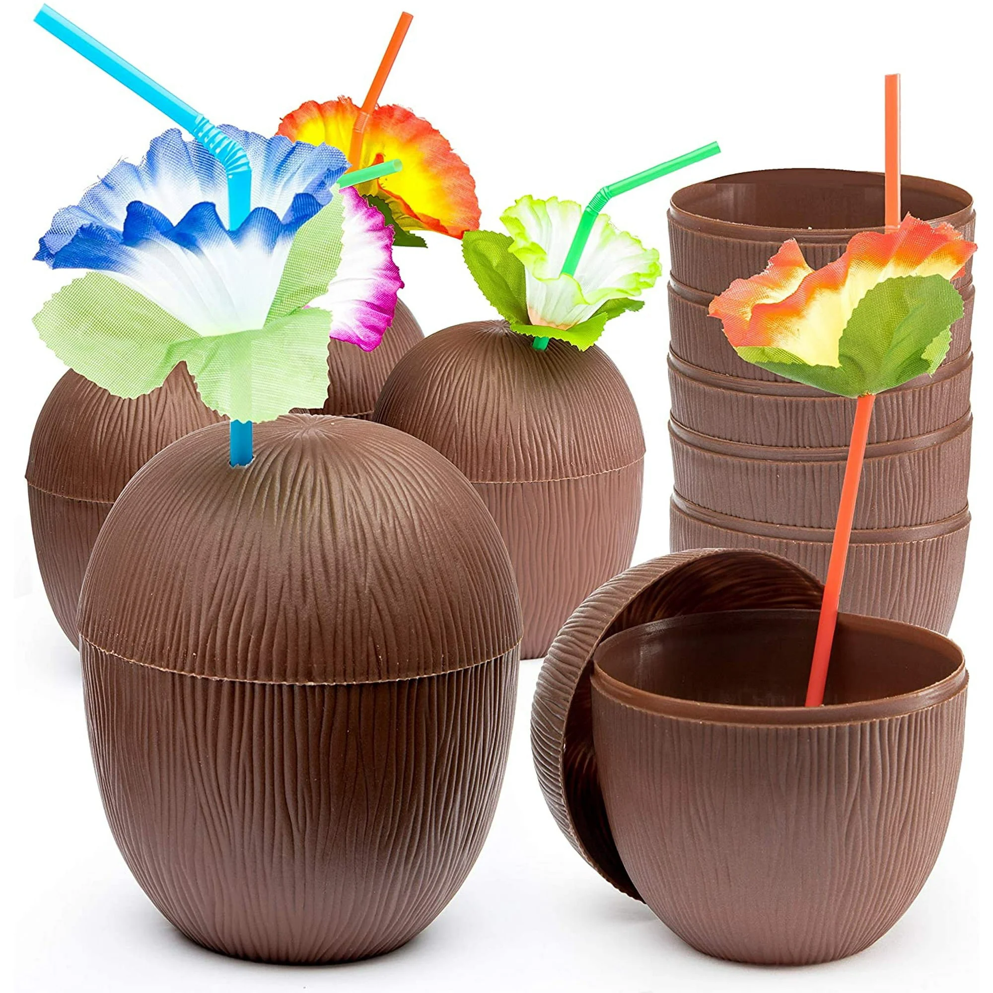Hindistan Cevizi Pipetli İçecek Kabı – Hawaii Luau Tropikal Bardak 10x13 cm