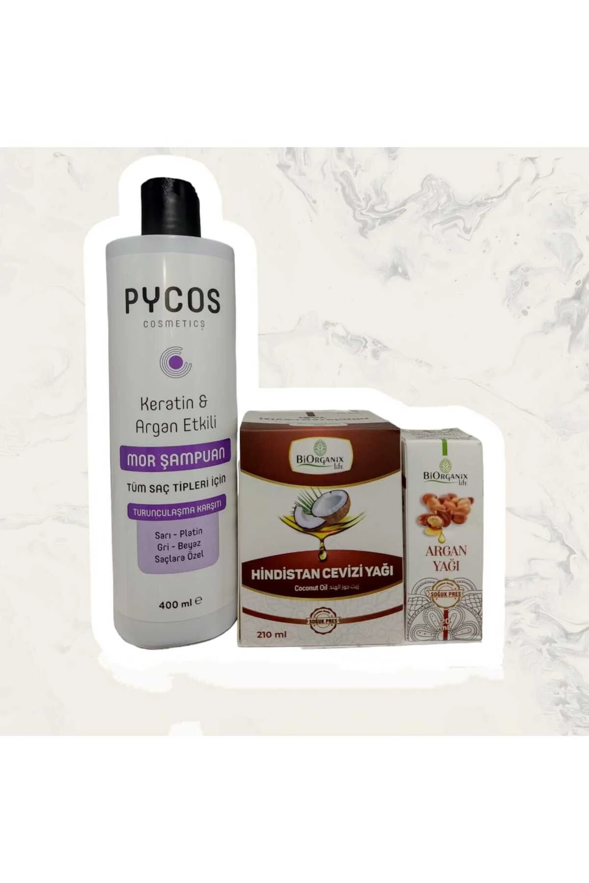 Hindistan cevizi yağı+argan yağı+ Keratin argan etkili mor şampua