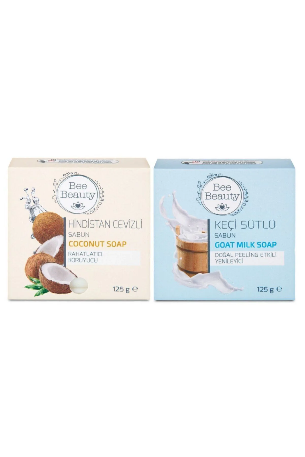 Hindistan Cevizli Katı Sabun 125 Gr + Keçi Sütlü Katı Sabun 125 Gr (2'li Set)