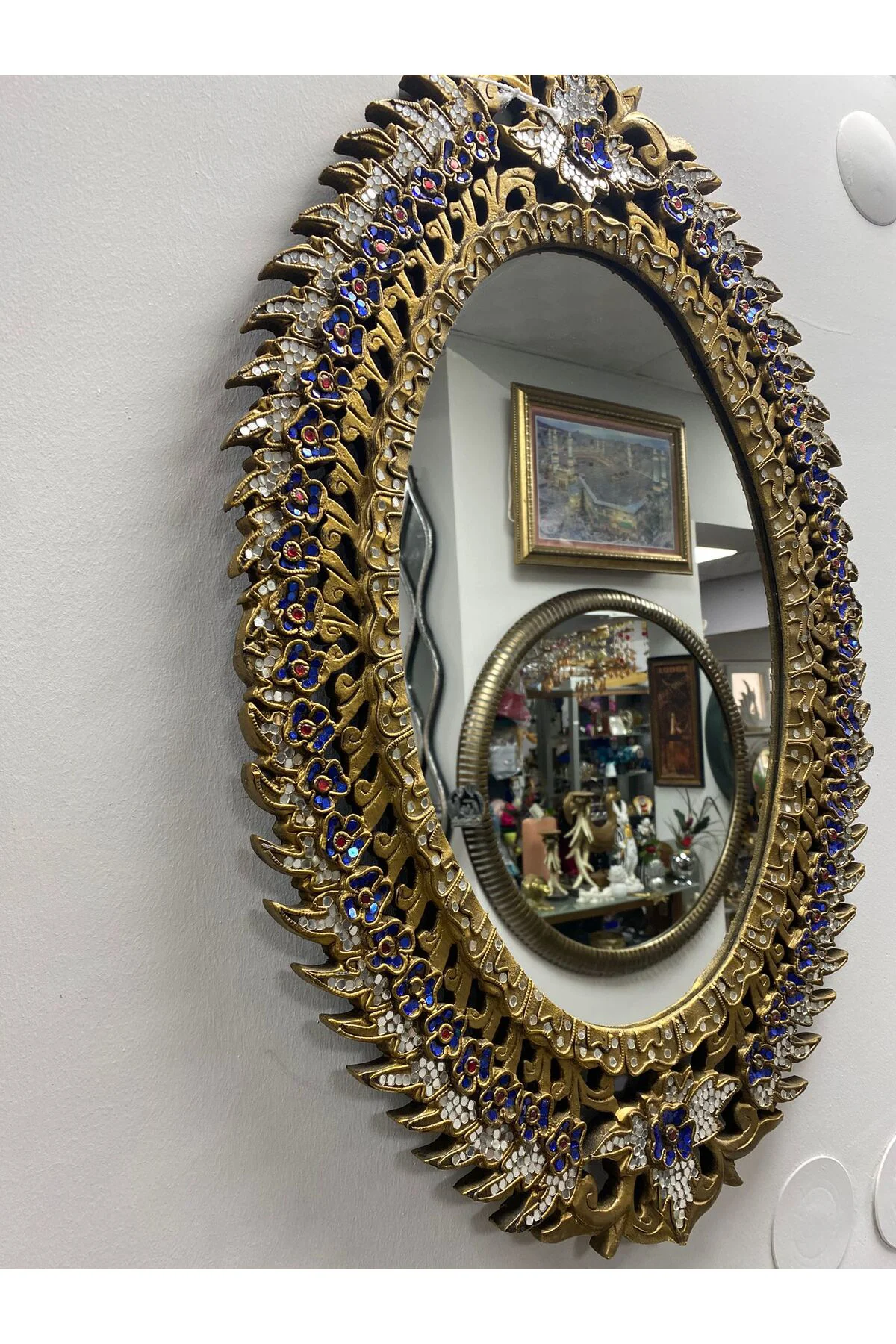 Hint İşi Oymalı Taş İşlemeli Ayna Duvar Dekoru 48x73cm