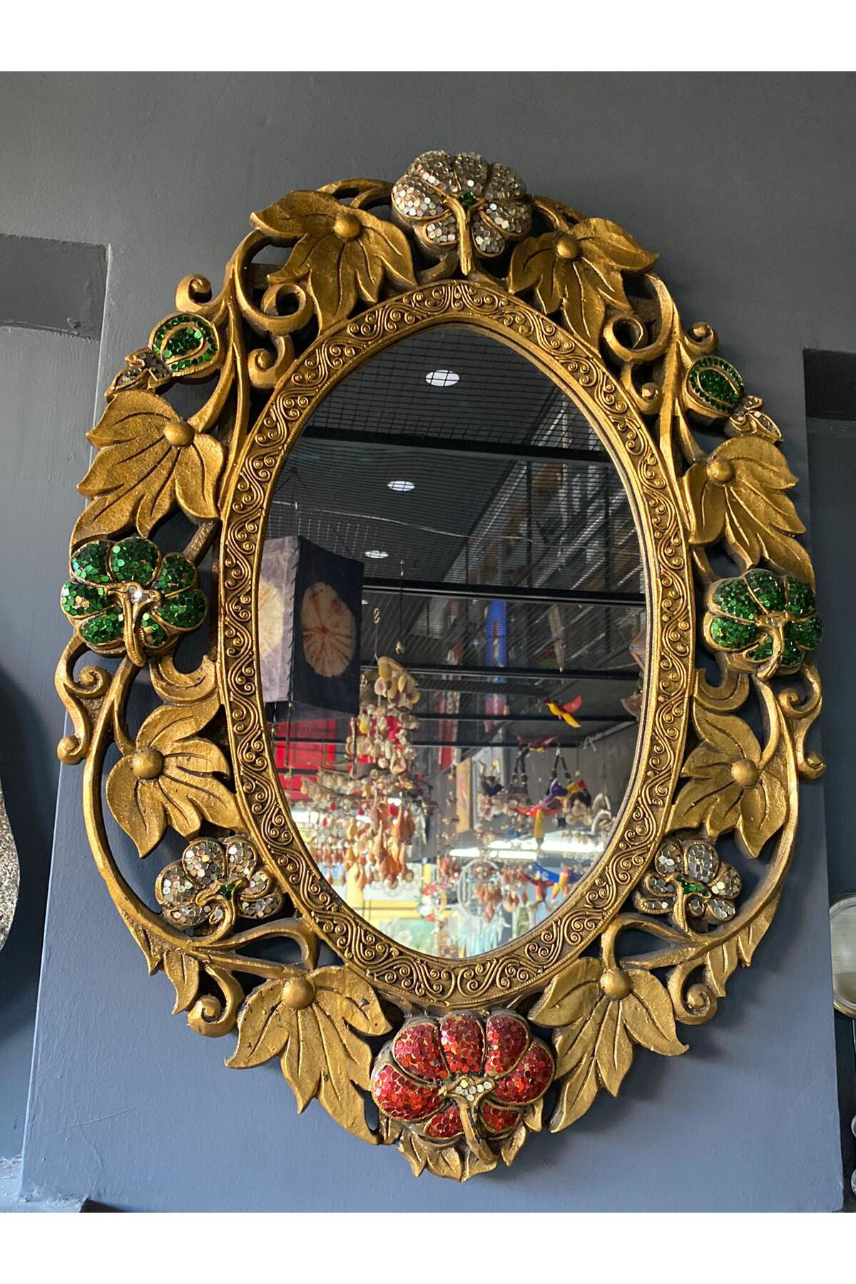 Elif Aksesuar Hint İşi Oymalı Taş İşlemeli Ayna Duvar Dekoru