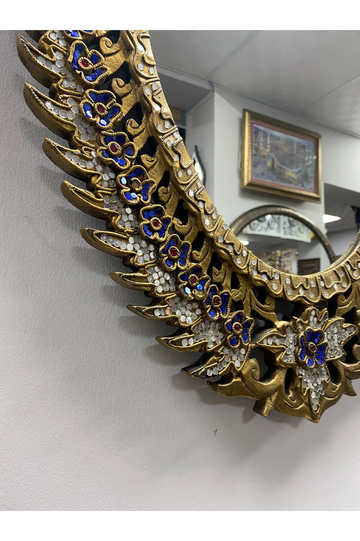Hint İşi Oymalı Taş İşlemeli Ayna Duvar Dekoru 48x73cm