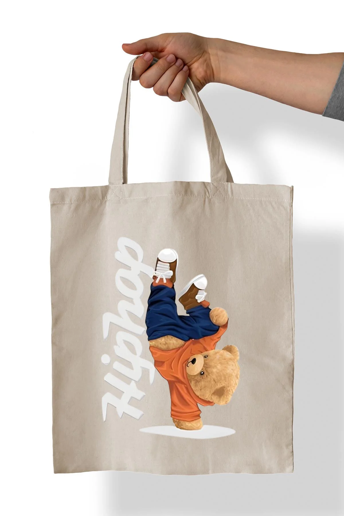 HipHop Ayı Baskılı %100 Pamuk 35x38 cm Bez Çanta
