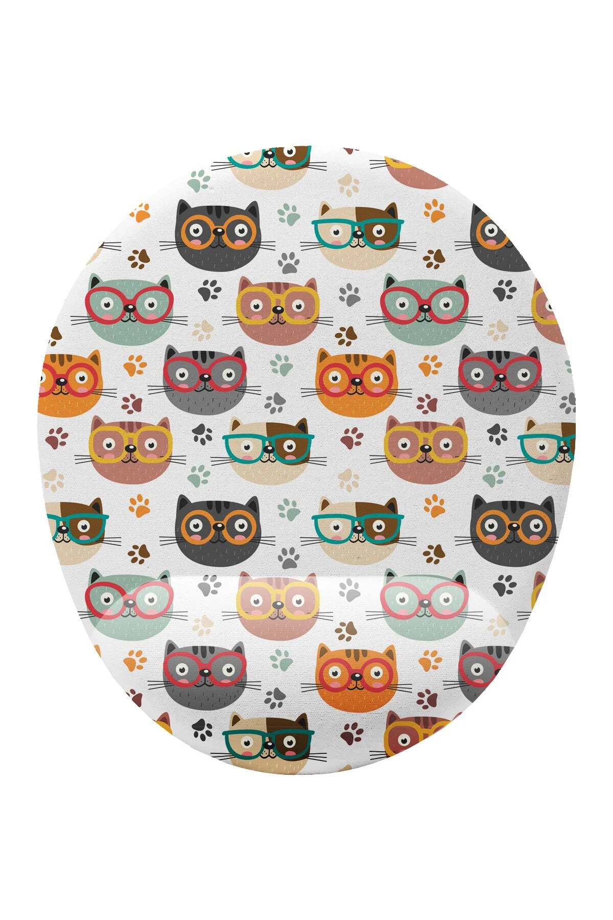 Hipster Kedi Desenli Bilek Destekli Mouse Pad Ergonomik Kaymaz Taban Mousepad Fare Altlığı