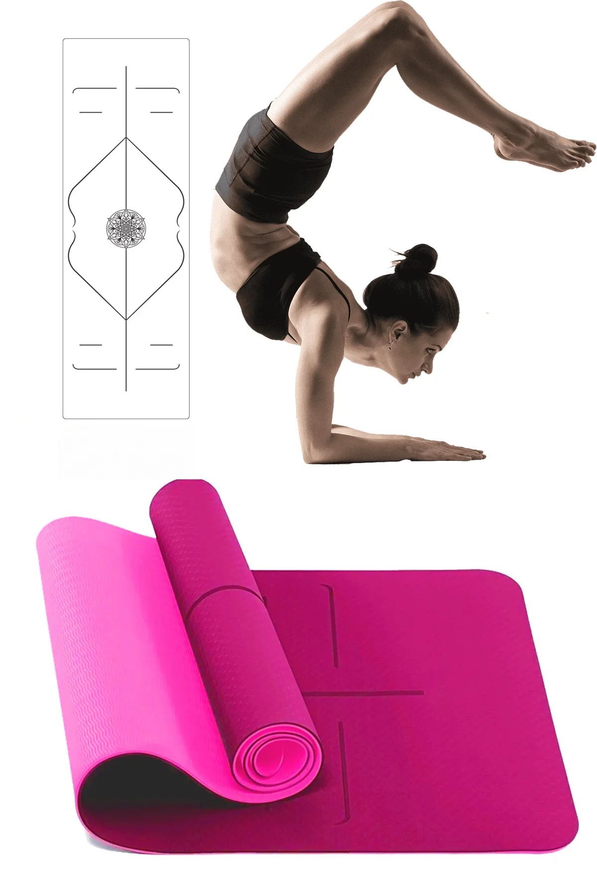 Hizalamalı 8mm Tpe Yoga Matı Pilates Minderi Kaymaz 8 mm Plates M