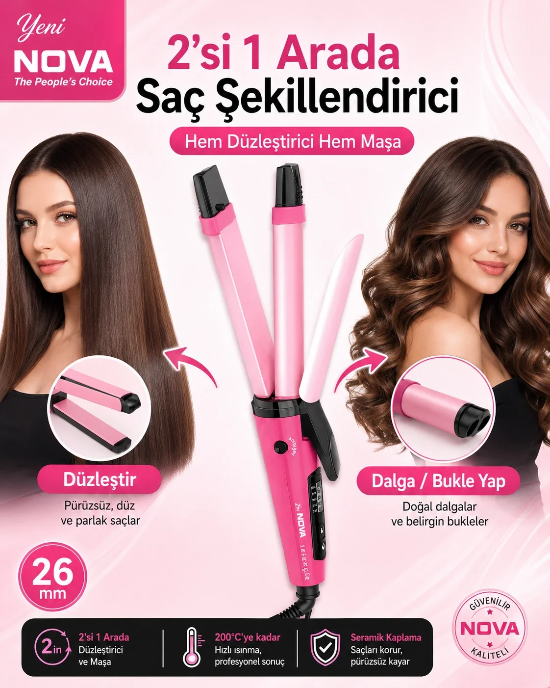 Hızlı Isınan Seramik Plakalı Saç Düzleştirici ve Dalgalı Şekil Ve