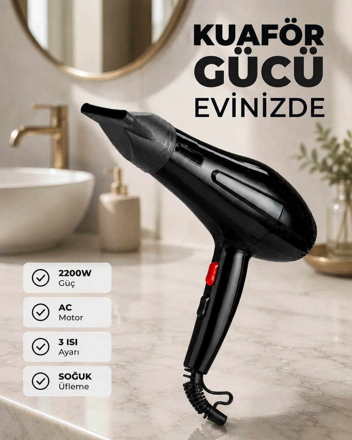 Hızlı Kurutma ve Şekillendirme İçin Profesyonel Saç Kurutma Makinesi