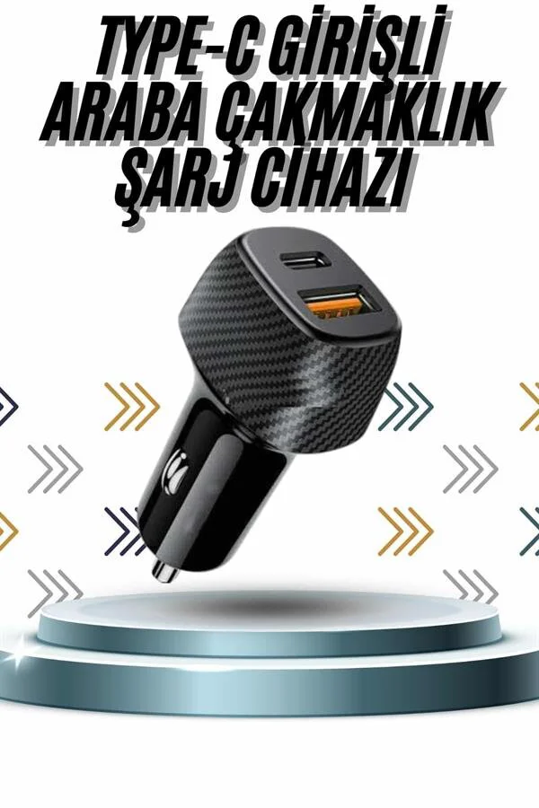 Hızlı Oto Şarj Cihazı 38W Çift Girişli Type-C ve USB - Yolda Kesintisiz Güç