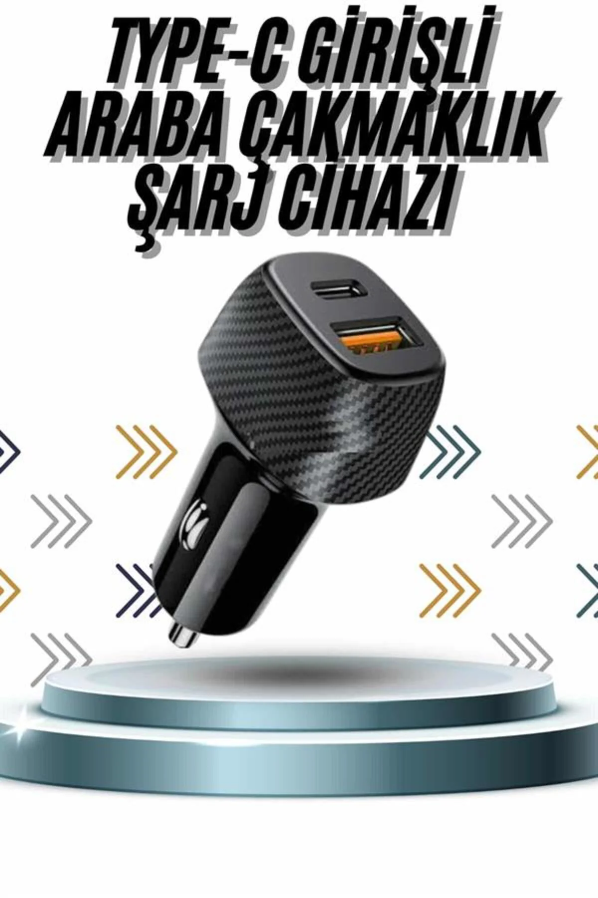 Hızlı Oto Şarj Cihazı 38W Çift Girişli HIzlı Şarj Oto Çakmaklık Type-C