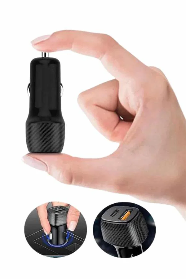 Hızlı Oto Şarj Cihazı 38W Çift Girişli Type-C ve USB - Yolda Kesintisiz Güç
