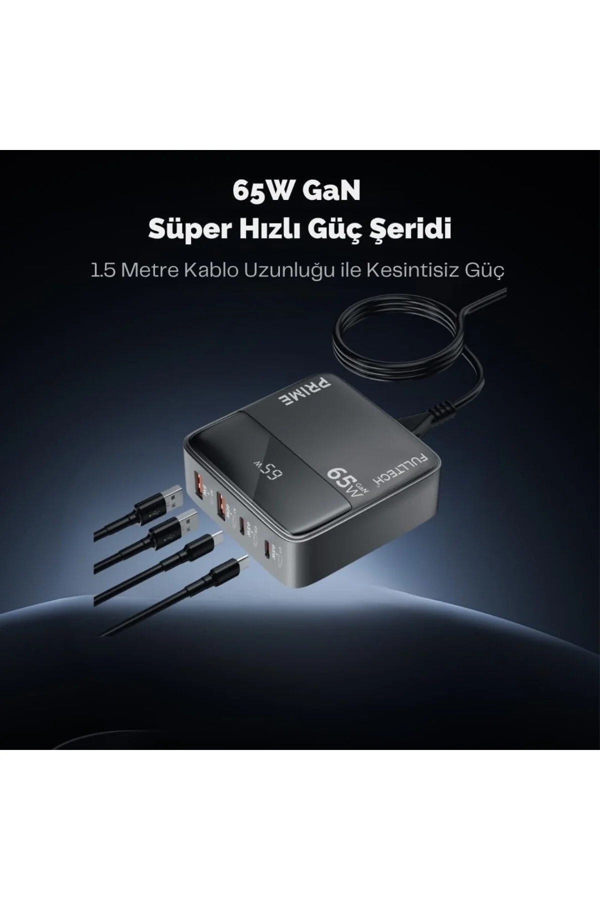 Hızlı Şarj Cihazı, 65W GaN Hızlı Şarj Adaptörü, Güç Şeridi, 2x Type-C Girişi, 2x Usb G