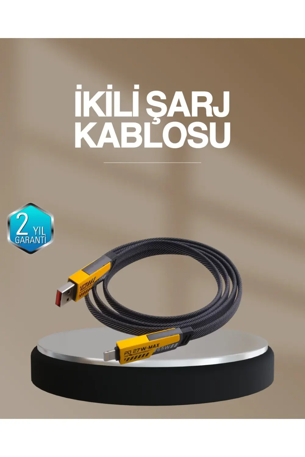 Hızlı Şarj Destekli 65W Örgülü USB-C ve USB-A Çoklu Şarj Kablosu