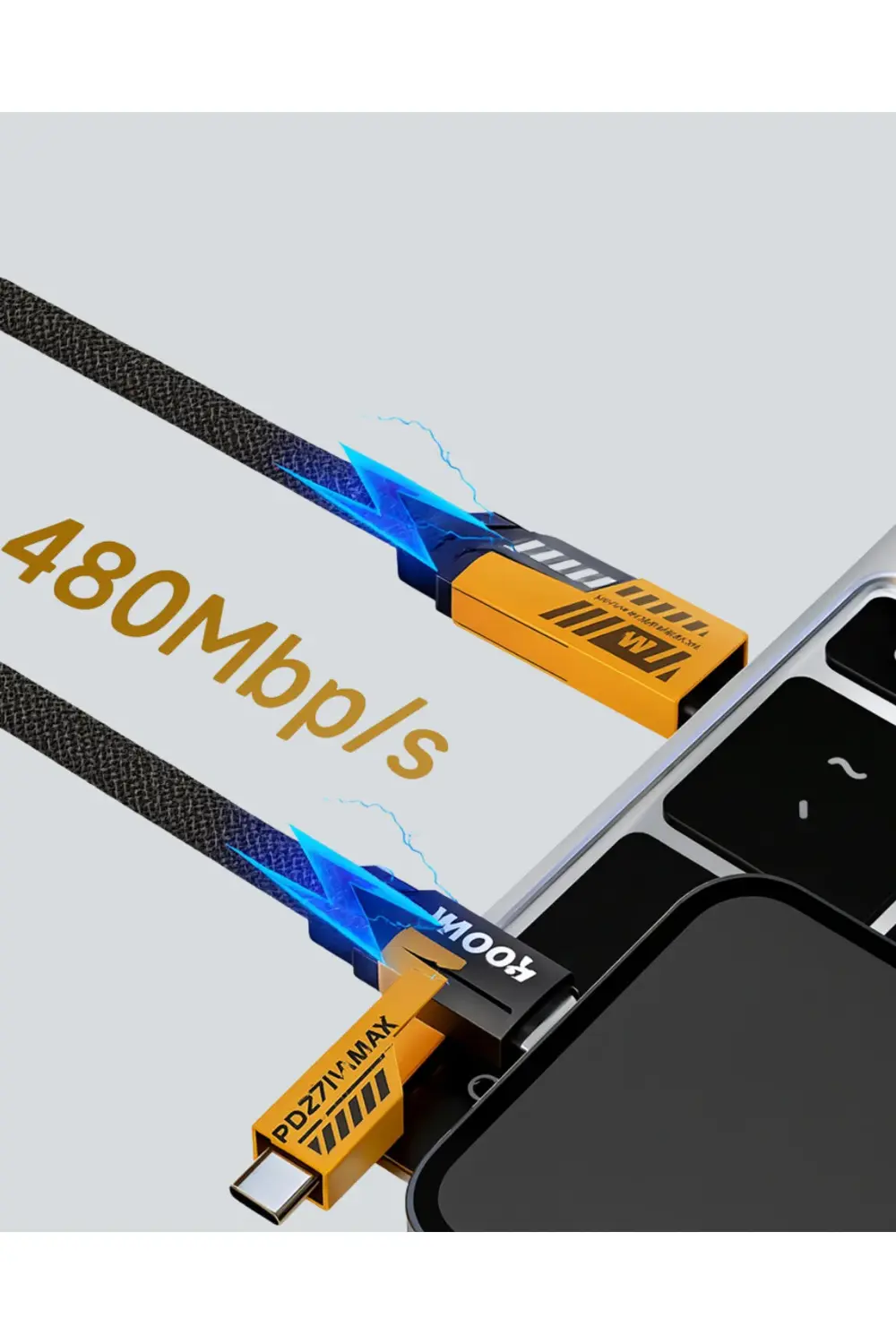 Hızlı Şarj Destekli 65W Örgülü USB-C ve USB-A Çoklu Şarj Kablosu