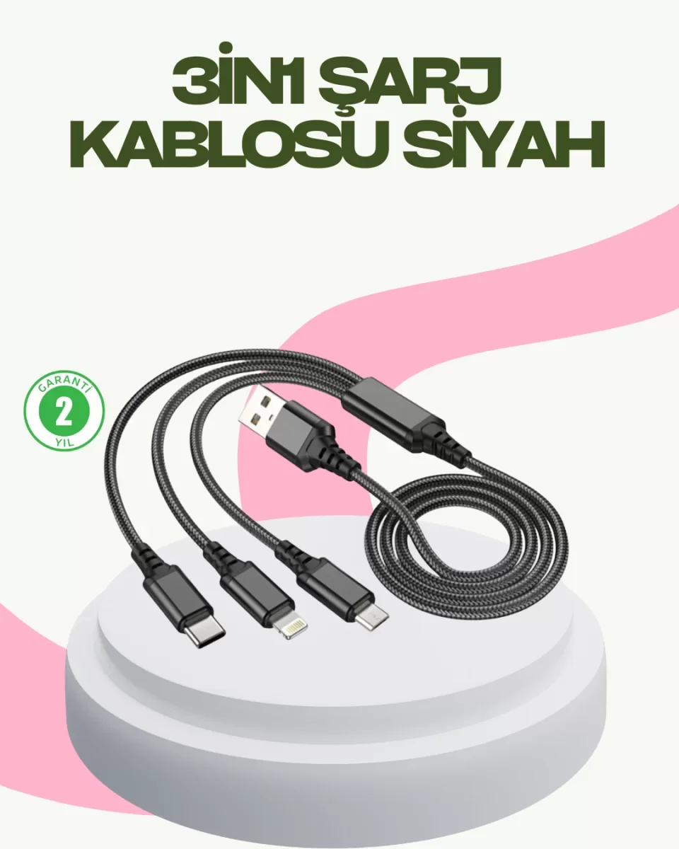 Hızlı Şarj Destekli Çoklu Şarj Kablosu – Seyahat ve Günlük Kullanım - Lisinya