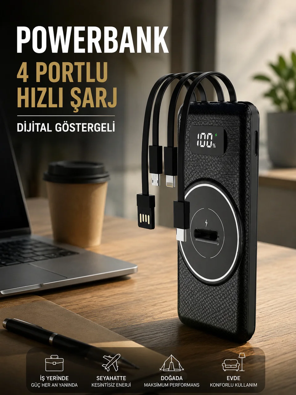 Hızlı Şarj Dijital Göstergeli Powerbankli Çoklu Şarj Özelliği - Lisinya Diğer