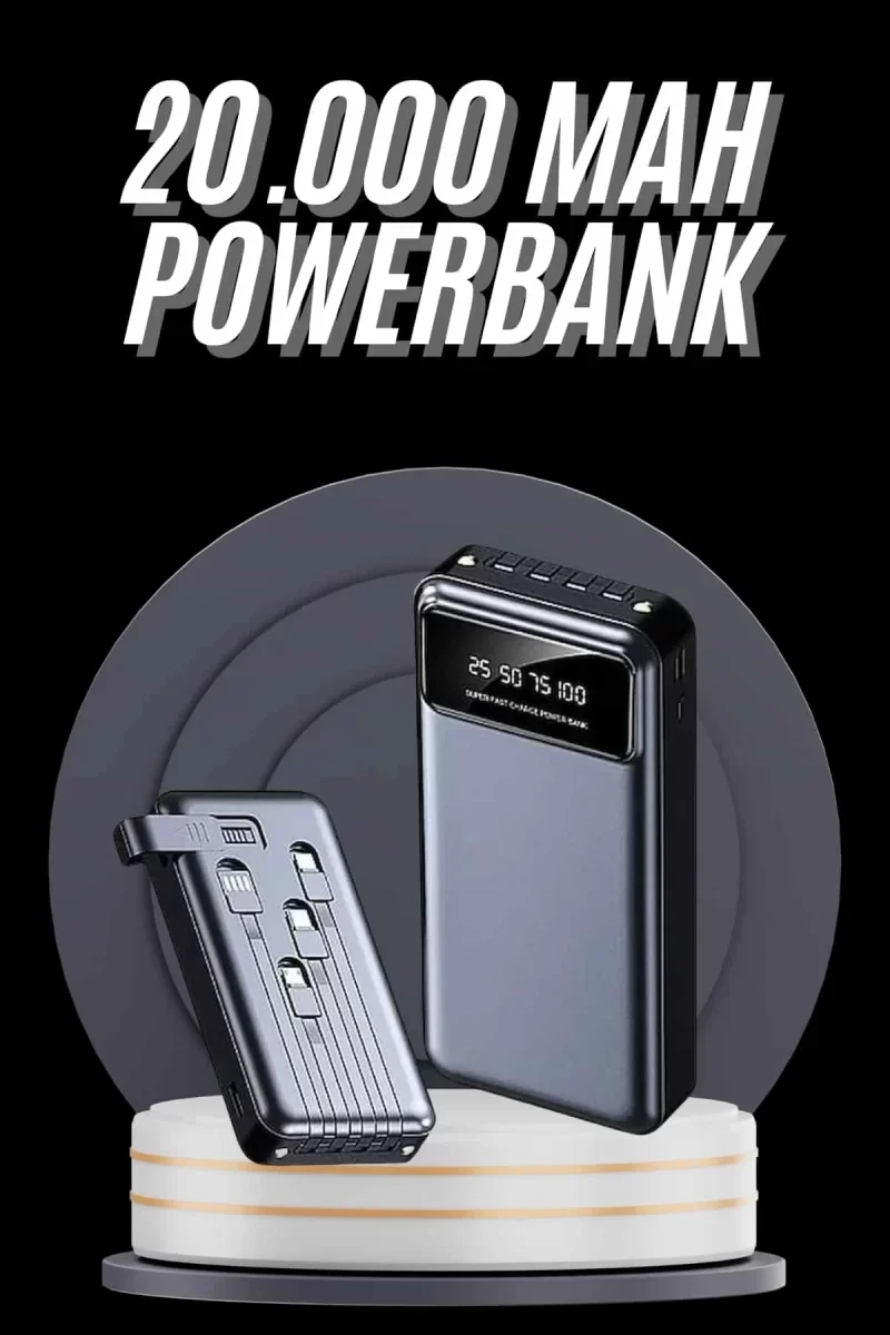Hızlı Şarj Özellikli 20.000 Mah Dijital Göstergeli USB Girişli Android ve İOS Uyumlu Powerbank - Lisinya