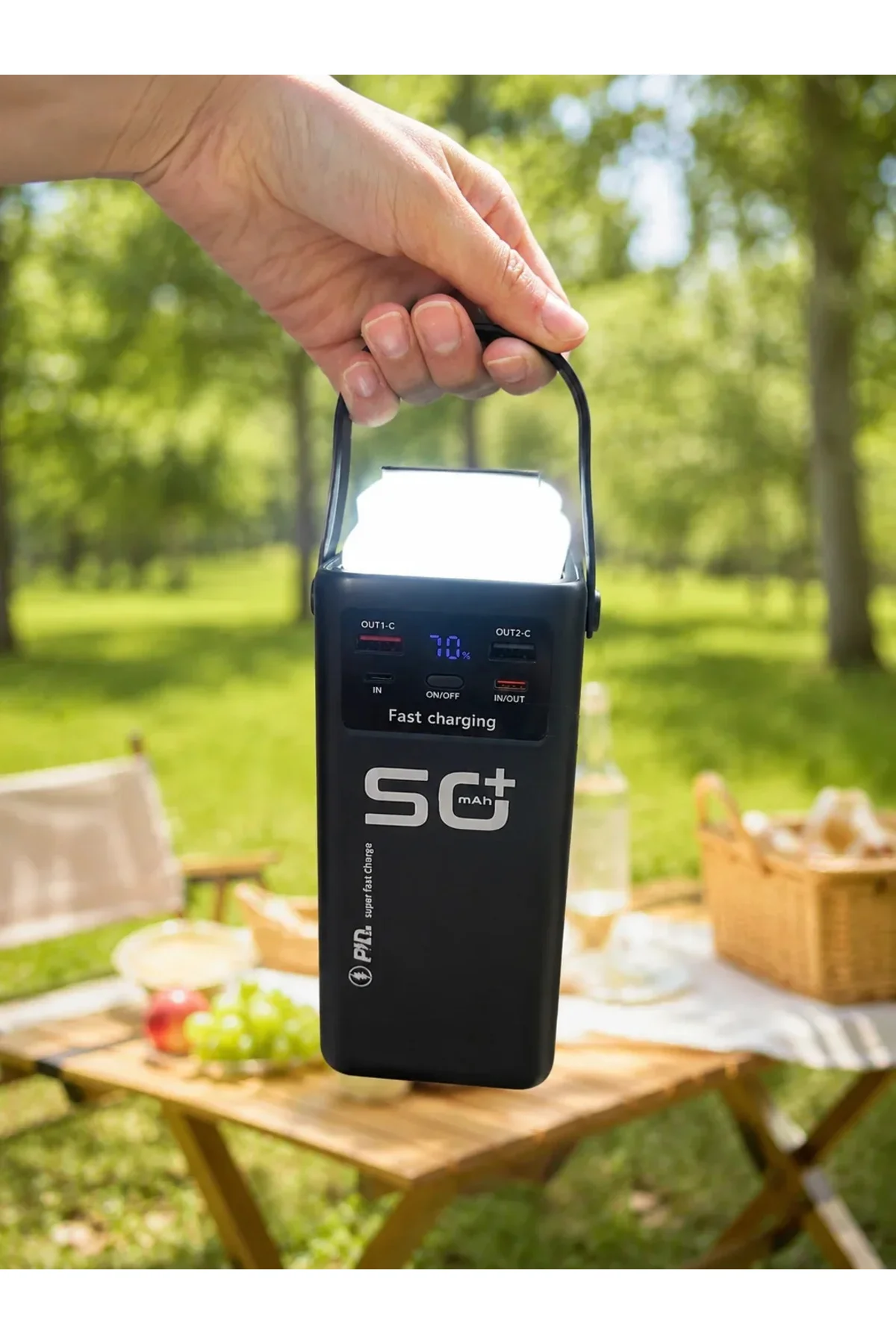 Hızlı Şarj Powerbank 50.000 mAh 4 Dahili Kablolu LED Aydınlatmalı Dijital Göstergeli Taşınabilir Bat
