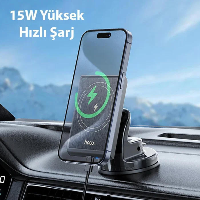 Hızlı Şarjlı Kablosuz Araç Telefon Tutucusu - Torpido Üstü 15W