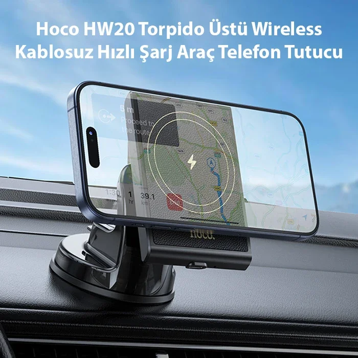 Hızlı Şarjlı Kablosuz Araç Telefon Tutucusu - Torpido Üstü 15W